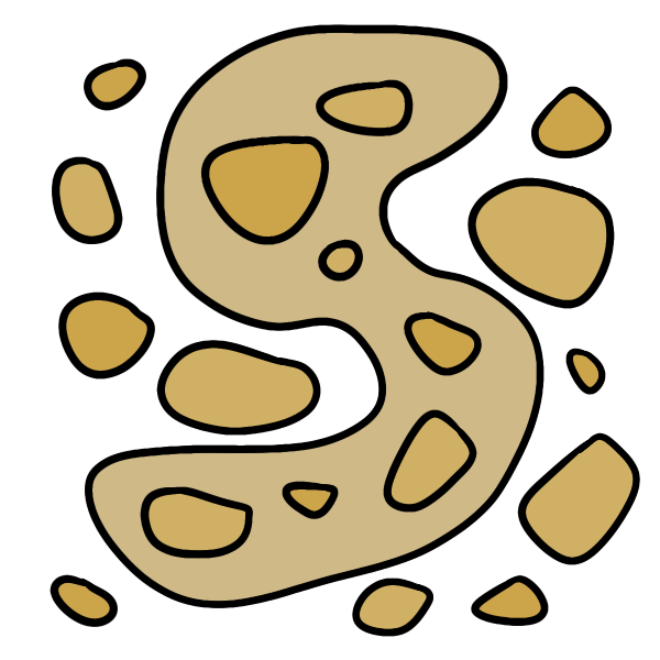a yellow S with yellow blobs in and around it.